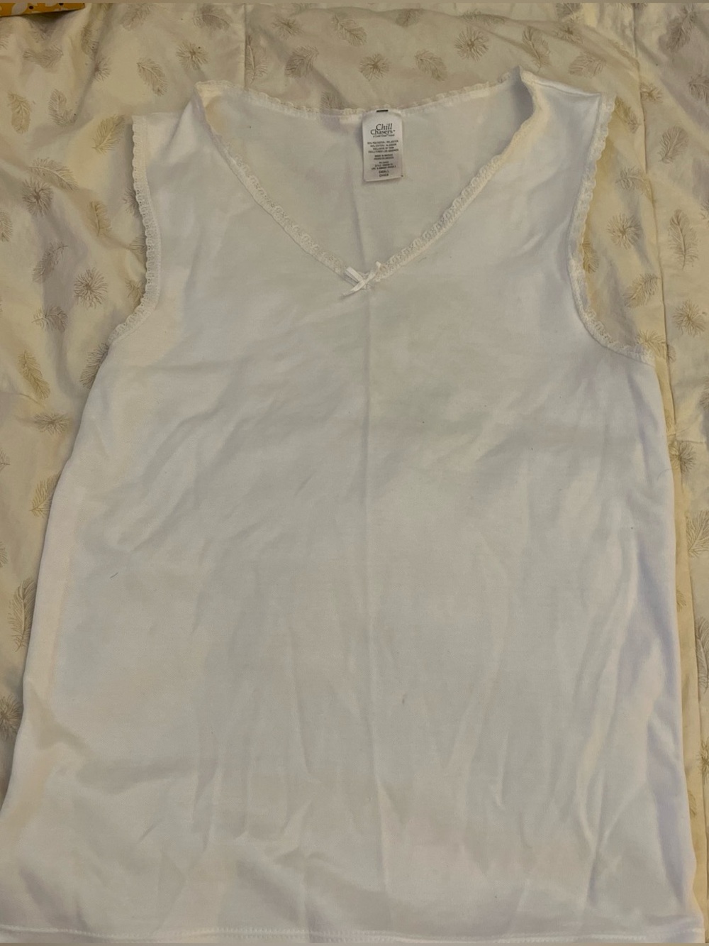 Classic White Lace-Trim Sleeveless Sleep Top